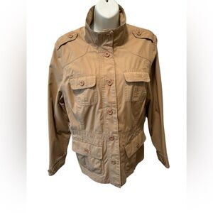 L.L. Bean Women’s Military Style Utility Cargo Jacket Sz M-Reg Beige Pockets